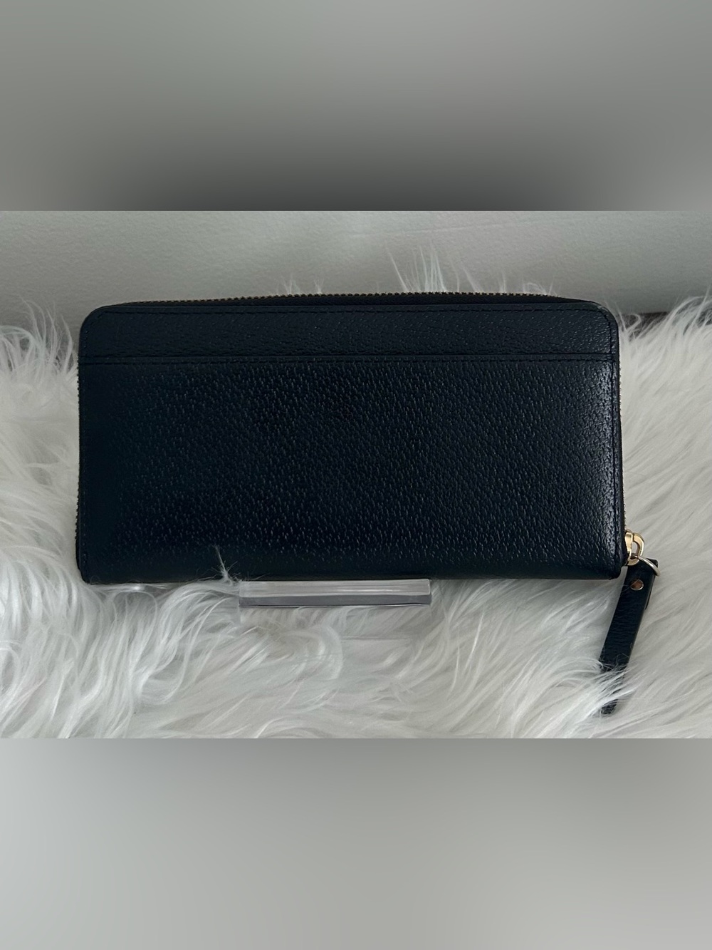 Kate Spade Black Leather Zip Around Continental Wallet Gold Logo - Picture 7 of 12